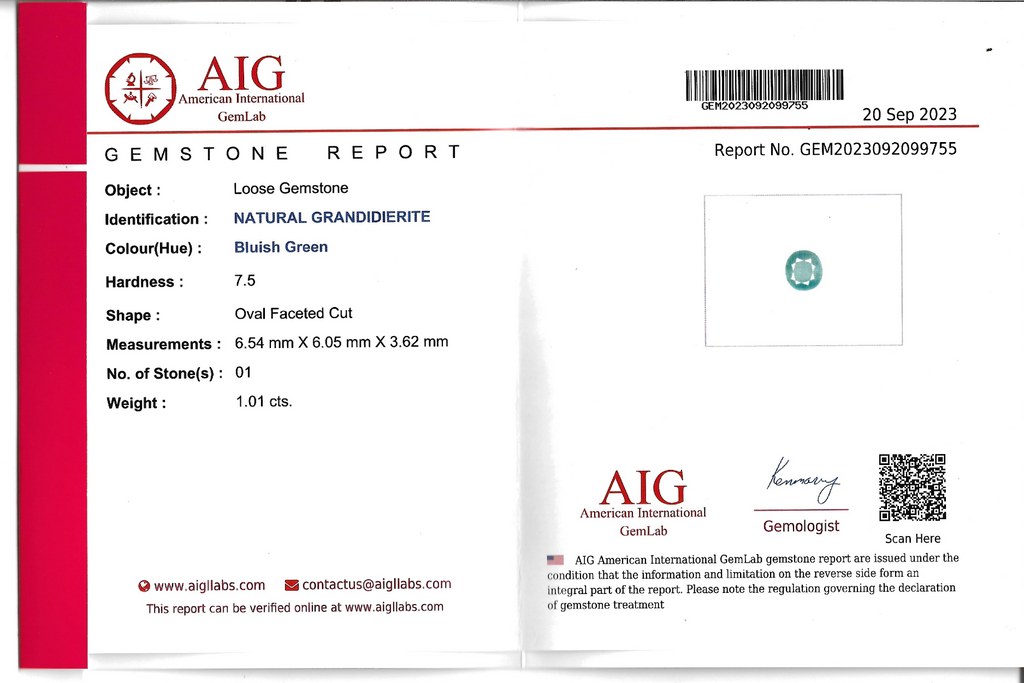 1.01ct Grandidierite - alternate view 2