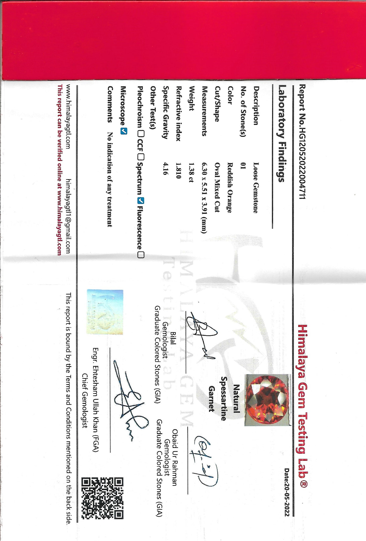 1.38ct Garnet Spessarite