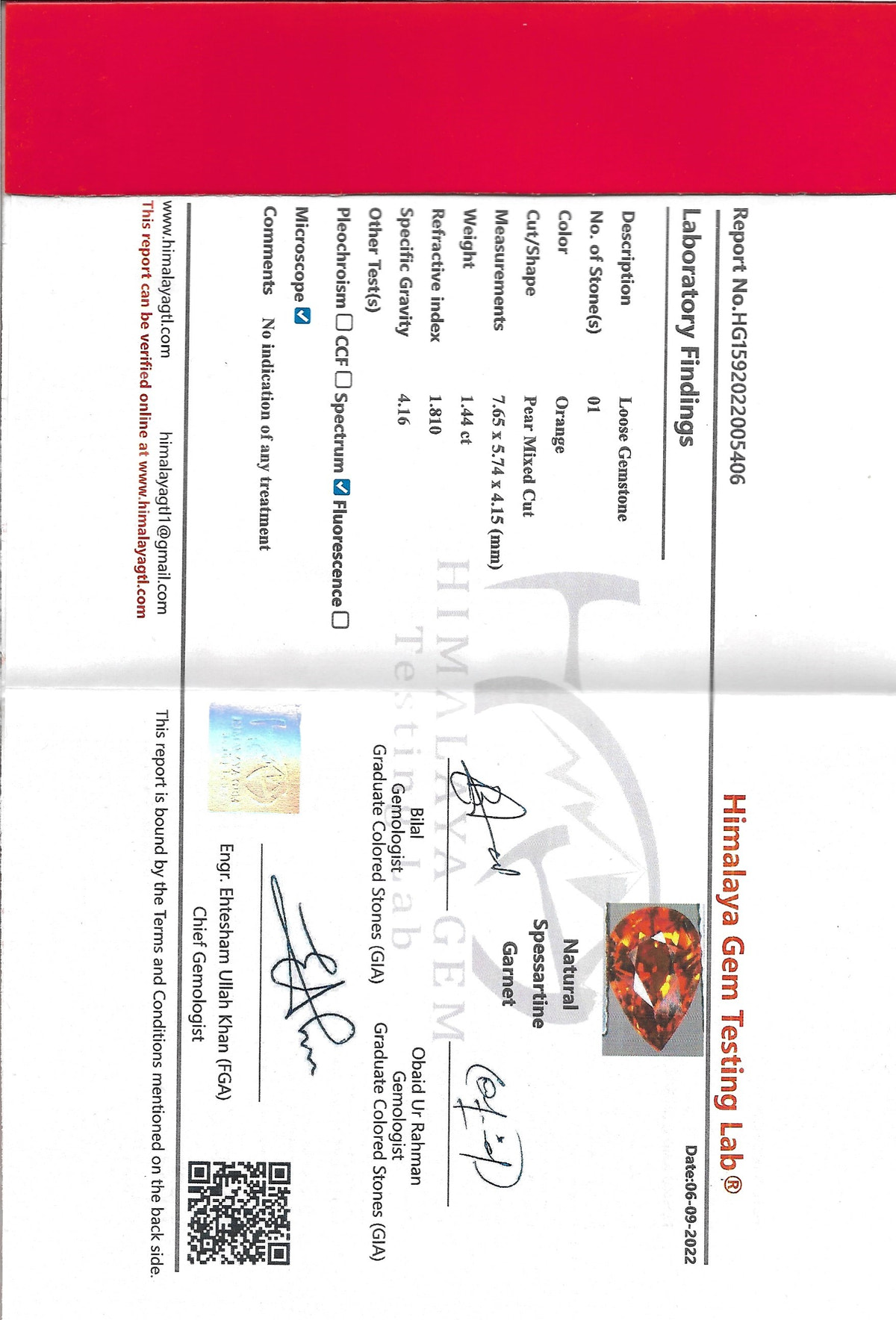 1.44ct Garnet Spessarite